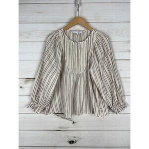 Elizabeth and James Blouse Womens Small Striped Boho Peasant Top Red Cream Shirt